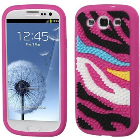 Samsung I747/I9300/L710/I535/T999/R530 Galaxy S III MyBat Pastel Skin Cover, Colorful Zebra Skin Spike/Hot Pink