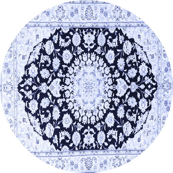 Ahgly Company Machine Washable Indoor Round Medallion Blue Traditional Area Rugs, 4' Round