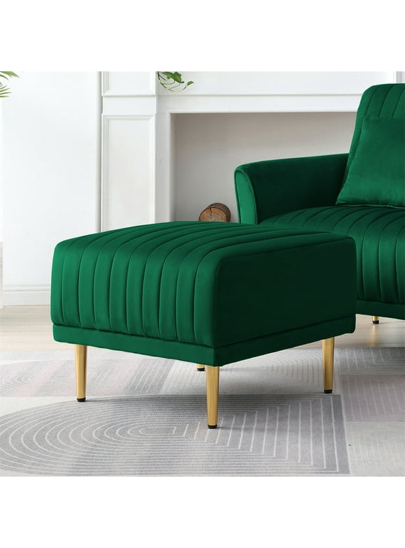 Velvet Ottoman, Upholstered Square Ottoman for Modular Sectional Sofa, Fabric Sectional Sofa Ottoman Ottoman Footrest Seat Cube for Living Room, 24.80"L x 25.60"W x 18.90"H, Green