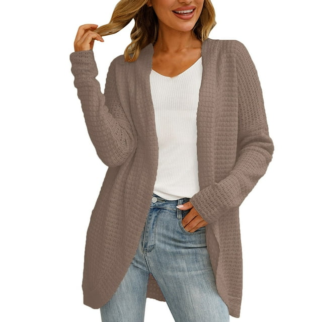Manteau d'Automne pour Femmes, Manteau Tricoté à Torsades, Couleur Unie, Col Rond, Veste Chaude, Mi-Longue, Mode, Extérieur
