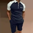 thumbnail image 3 of Vedolay Two Piece Short Outfits Men Tracksuit V Neck Shorts Sleeve T Shirts and Classic Sport Shorts Set,Dark Blue 3XL, 3 of 4