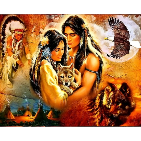 Paint by Numbers Kit for Adults -Indian Lovers - on Canvas with Brushes Acrylic Pigment DIY Oil Painting for Home Wall Decor (40x50cm/16x20 inch)-