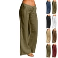 thumbnail image 4 of Womens Linen Pants Wide Leg Drawstring Waist Cotton Linen Pants Summer Casual Loose Fit Trousers with Pockets Army Green S, 4 of 6