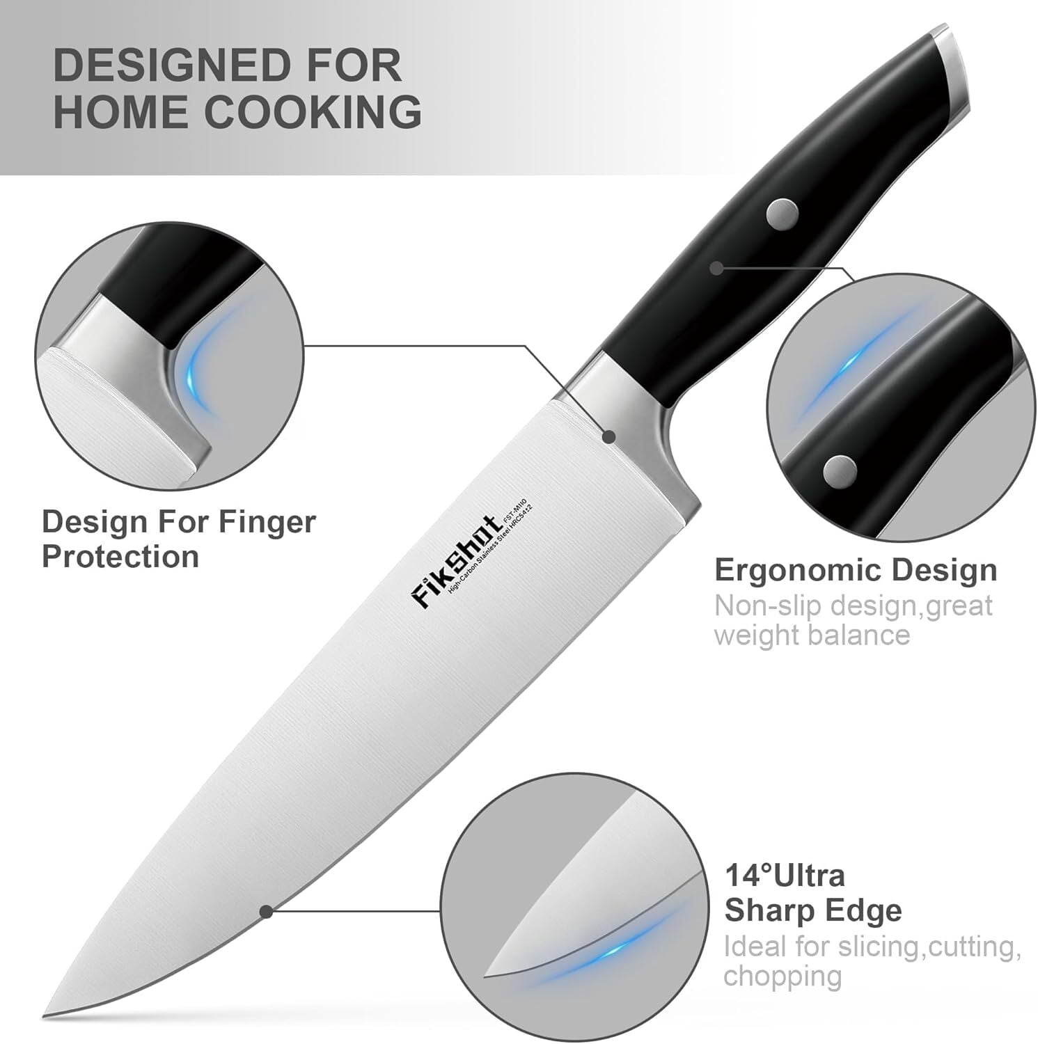 FIKSHOT 14-Piece Kitchen Knife Set with Built-in Sharpener, Professional White Stainless Steel Chef Knives, Dishwasher Safe