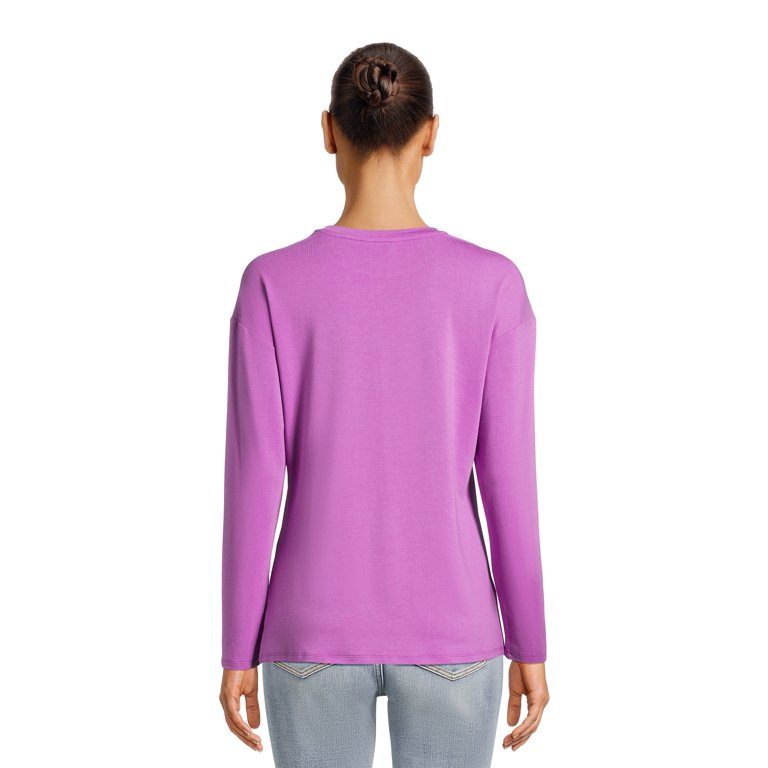 Time and Tru Women's Side Ruched Jersey Knit Top with Long Sleeves, Sizes  XS-XXXL