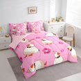 thumbnail image 3 of Homewish Cartoon Duck Goose Bedding Comforter Set 7 Pieces, Watercolor Cherry Blossoms Full Bedding Set, Teens Kids Boys Girls Reversible Fitted Sheet Flat Sheet, Microfiber Bedroom Decor, 3 of 7