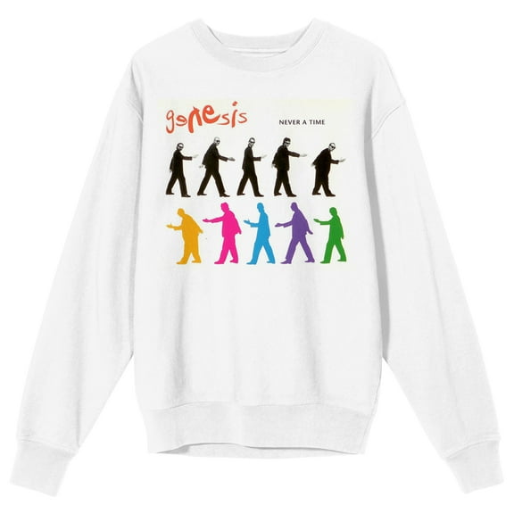 Genesis Never A Time Multicolor Album Art Crew Neck Long Sleeve Women's White Sweatshirt