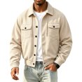thumbnail image 2 of Stralyhd Corduroy Jackets for Men Lapel Long Sleeve Button Front Shacket Relaxed Fit Fall Jacket with Pockets Beige M, 2 of 7