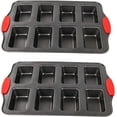 thumbnail image 1 of Juego de 2 moldes para mini panes de 8 cavidades con asas de silicona antiadherentes de acero al carbono ideales para brownies cheesecakes y barras rectangulares, 1 of 5