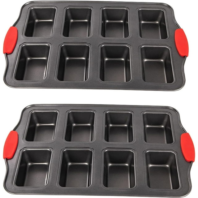 Juego de 2 moldes para mini panes de 8 cavidades con asas de silicona antiadherentes de acero al carbono ideales para brownies cheesecakes y barras rectangulares