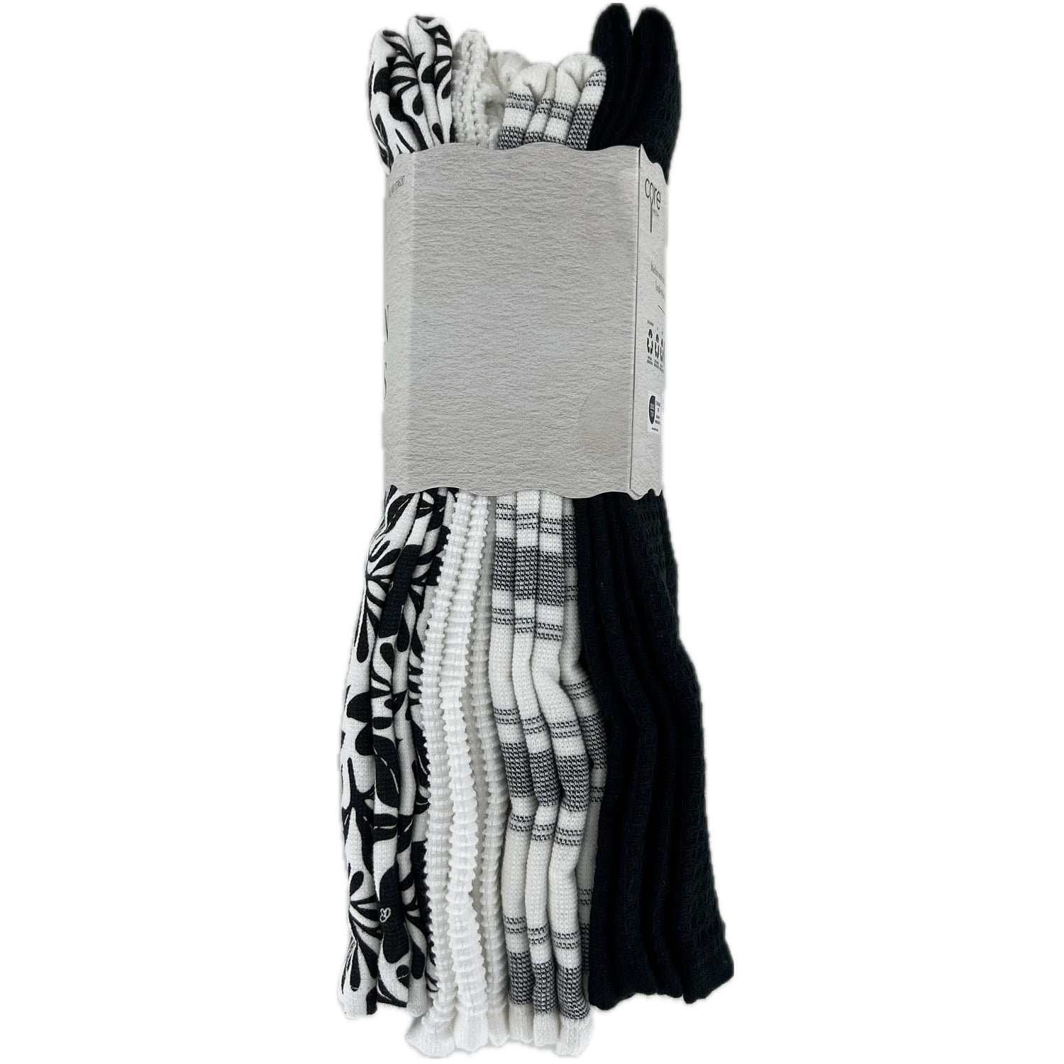 Core Kitchen 100% Cotton 18" x 28" Kitchen Towels, 8 Count (Black & White)
