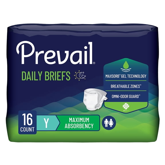 Prevail Daily Briefs, Pediatric Incontinence, Maximum Plus Absorbency, XS, 16 Count, 6 Packs, 96 Total
