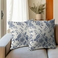 thumbnail image 5 of Vintage Floral Pillow Covers 18x18 Inch Set of 2 Navy Blue and Cream Floral Throw Pillow Covers Chinoiserie Flower Pillowcases Farmhouse Cotton Linen Cushion Covers for Couch Bed Sofa Chair Home Decor, 5 of 6