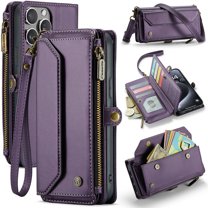 Dteck for iPhone 12 Pro Max Case with RFID Blocking Wallet Case for Women Men, Shockproof PU Leather Magnetic Flip Strap Zipper Card Holder Phone Case,Purple