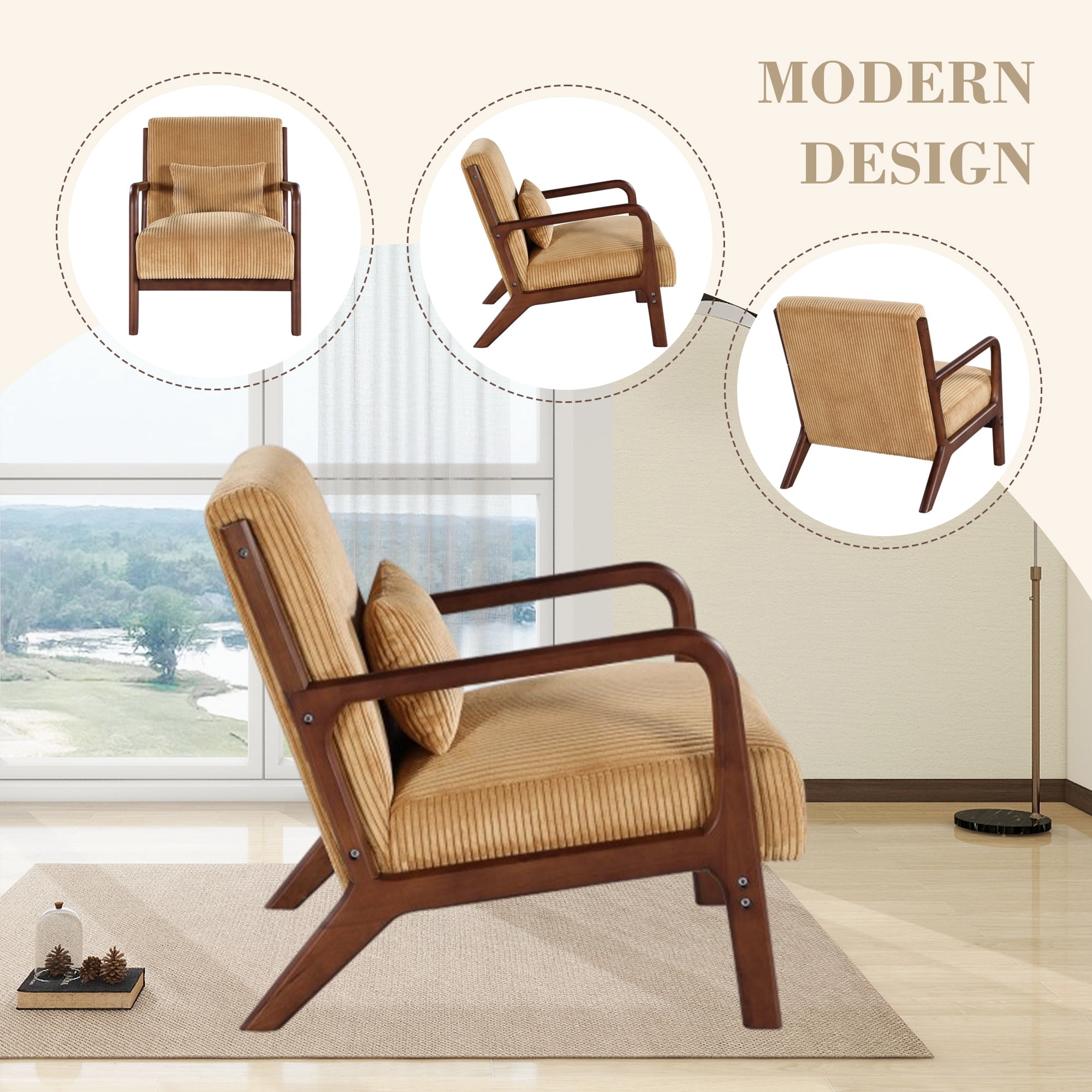 MOONMISS Mid Century Modern Accent Chair for Living Room Bedroom, Yellow