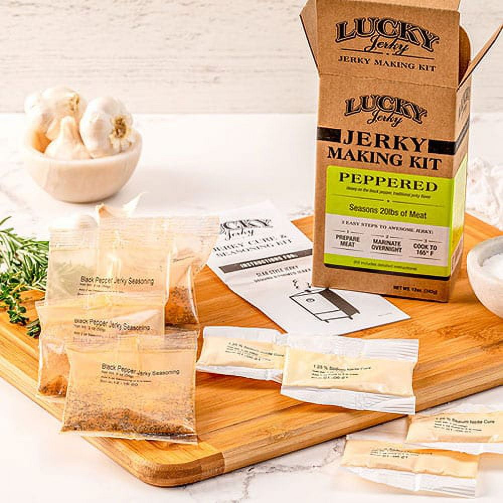 Lucky Beef Jerky DIY master pack - 4 flavors (Peppered, Teriyaki, Original, Red Pepper) - Seasoning it for 80 lbs of meat