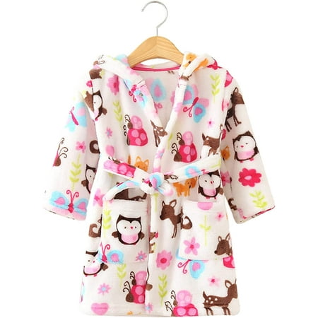 

ZSYQWZN Toddlers Kids Hooded Robe Boys Girls Soft Flannel Bathrobes Pajamas Plush Robe