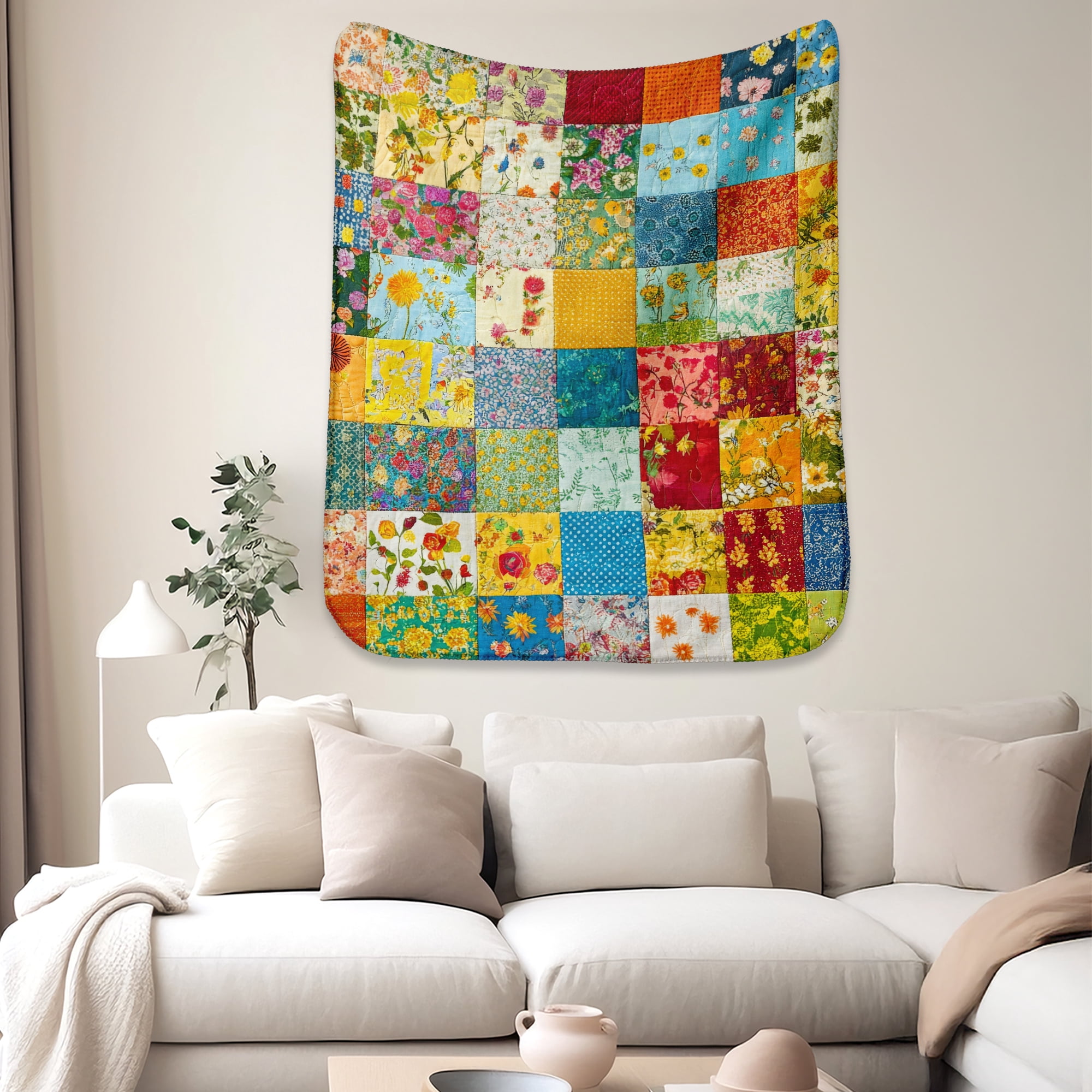 Sherpa Fleece Twin Blanket 60"x80" Reversible Plush Fluffy Blanket, Double-Layer Super Soft Flannel Blanket for Sofa, Couch, Bed, Patchwork Floral Pattern