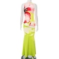 thumbnail image 3 of Vibrant Floral Color-Block Maxi Dress (L, Green), 3 of 6