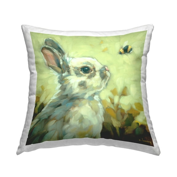 Stupell Industries Bunny Eyeing Bumble Bee Decorative Printed Throw Pillow Design by Andrea Lavery.