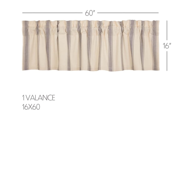 VHC Brands Grace Grey Grain Sack Stripe Farmhouse Valance Kitchen Curtain 16"x60"