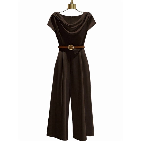 Women's Elegant High Waist Jumpsuit for Casual Party Brown S