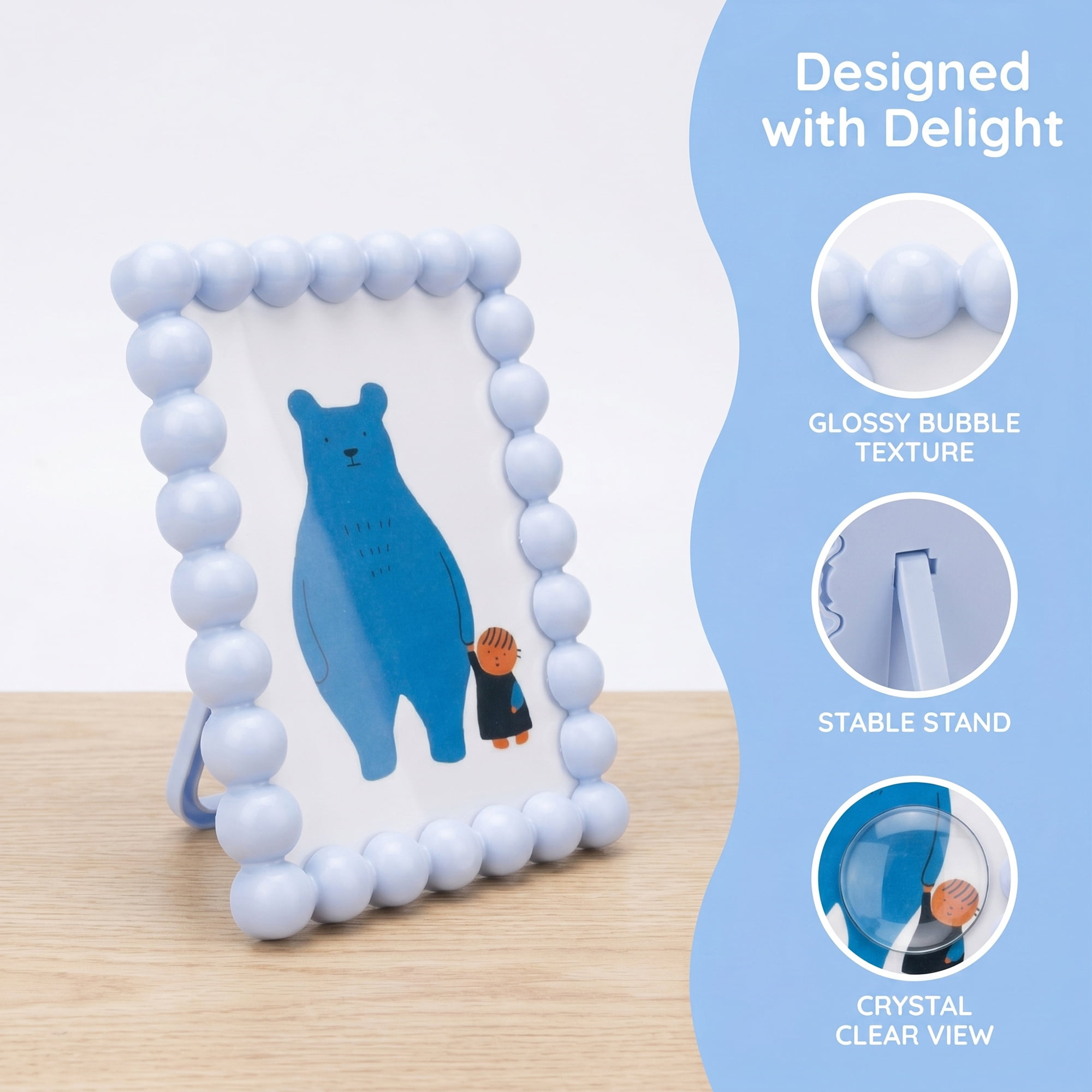 Unique Bargains Beaded Resin Picture Frame with Glass Elegant Pearl Border Blue 4" x 6"