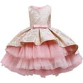 thumbnail image 5 of Flower Girls High Low Tulle Dress Sleeveless Jacquard Princess Birthday Wedding Gown for 2-8Y, 5 of 6