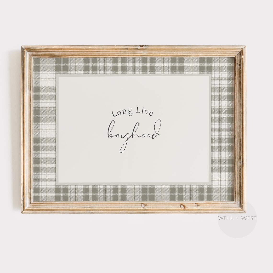 Long Live Boyhood Horizontal Poster Green Plaid Neutral Beige Nursery Decor Playroom Art Boys Room Quote Baby Shower Gift P593 Modern Decor