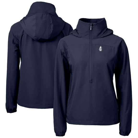 Women's Cutter & Buck Navy Chicago Cubs Cooperstown Collection Charter Eco Recycled Half-Zip Anorak Jacket