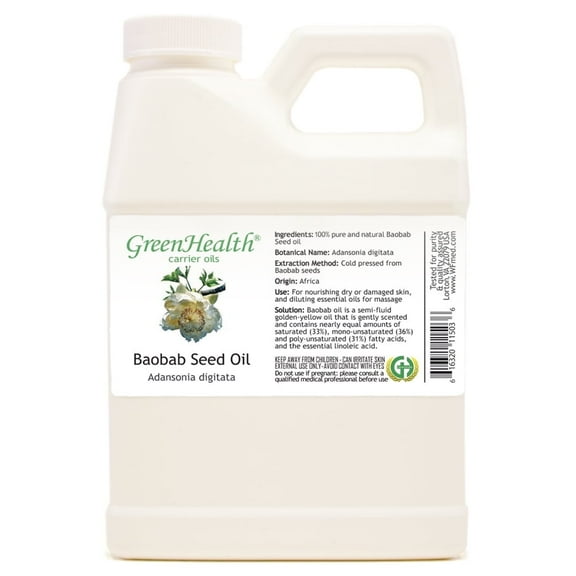GreenHealth Baobab Seed Carrier Oil White Plastic Jug with Cap 16 fl oz