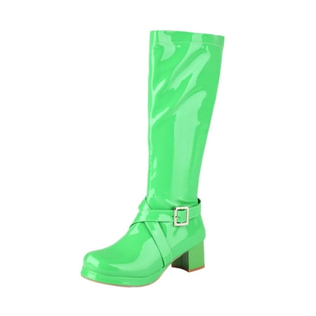 

Entyinea Heel Boots Retro Knee High Heel Boot Solid Color Wide Calf Bootie Green 39