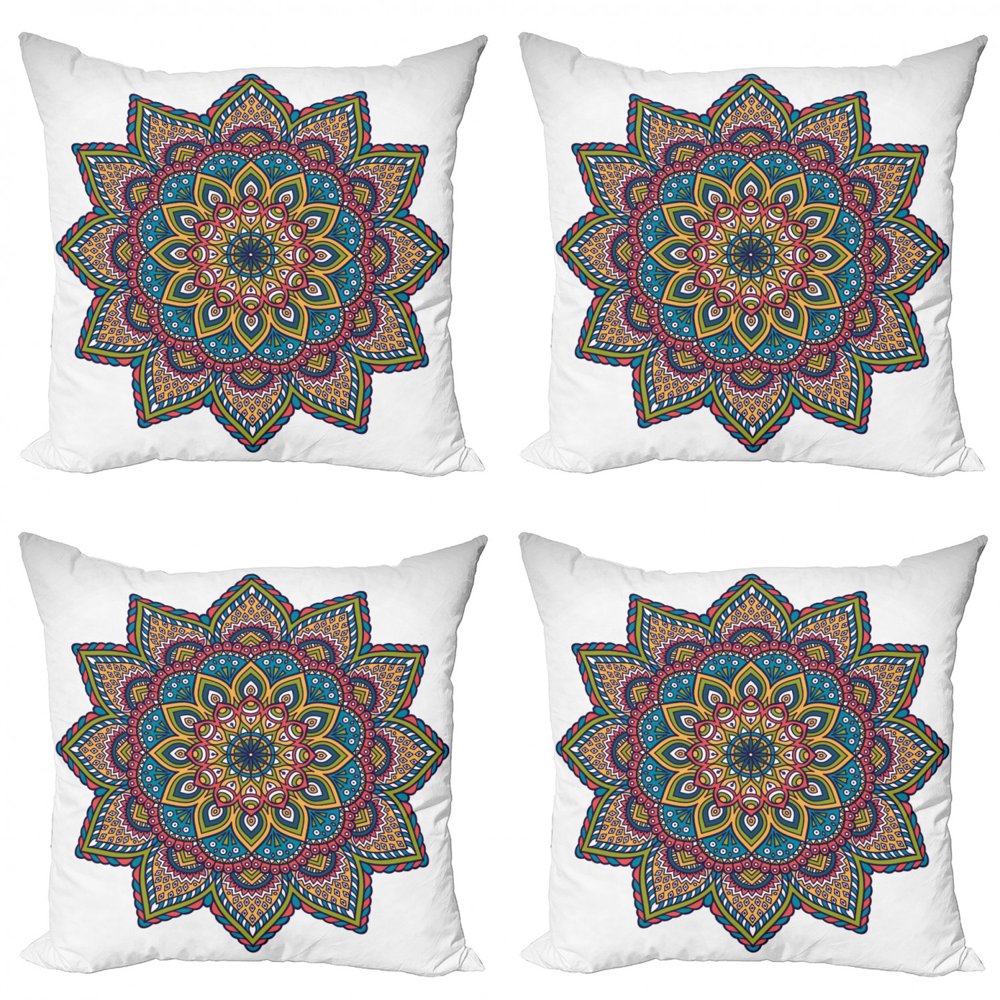 Mandala Throw Pillow Cushion Case Pack of 4, Design in Colorful Vivid