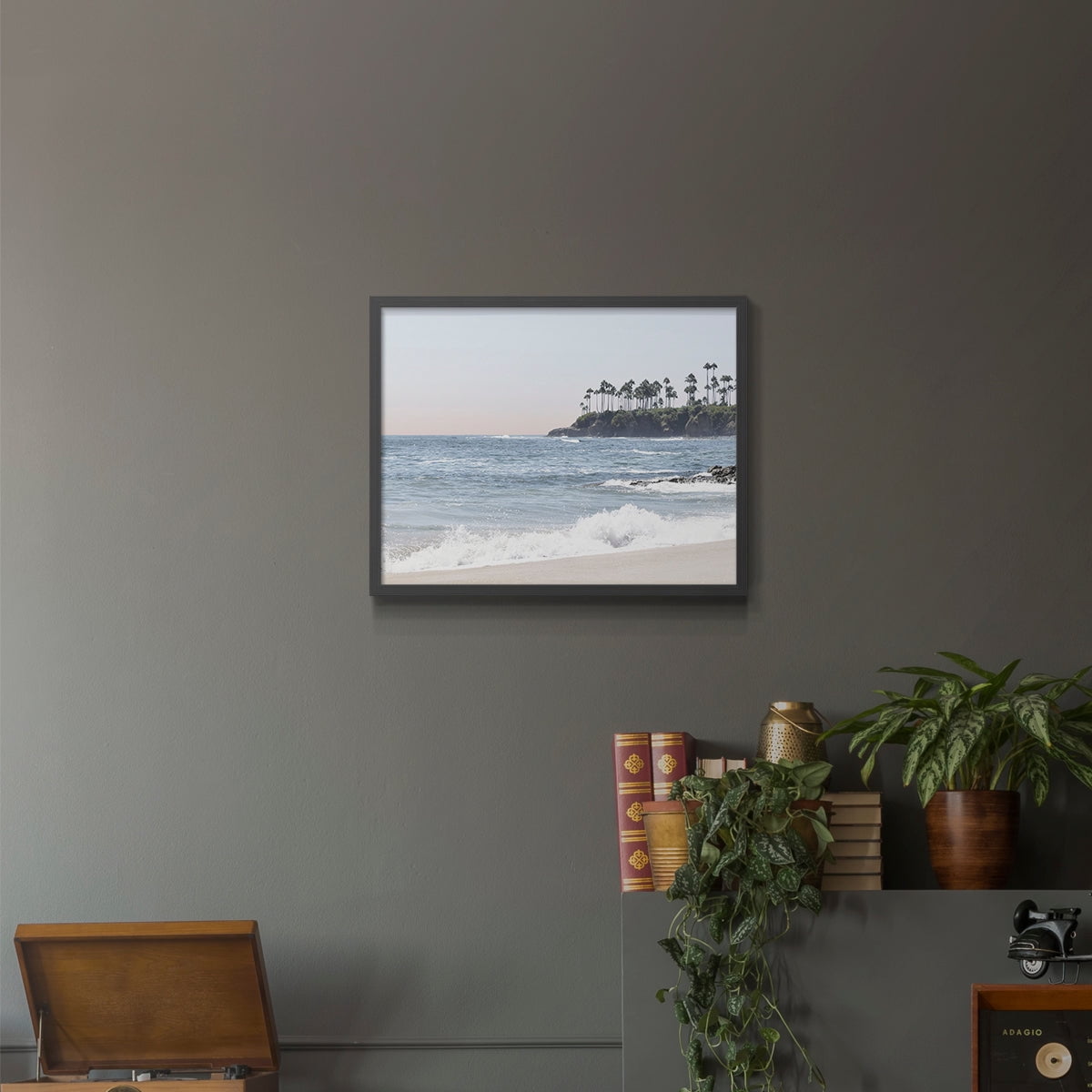 Distant Palms by Natalie Carpentieri - Restickable Framed Giclée Print