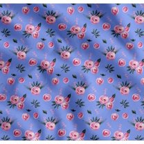 Soimoi Blue Cotton Voile Fabric Leaves & Ranunculus Floral Fabric Prints By Yard 42 Inch Wide
