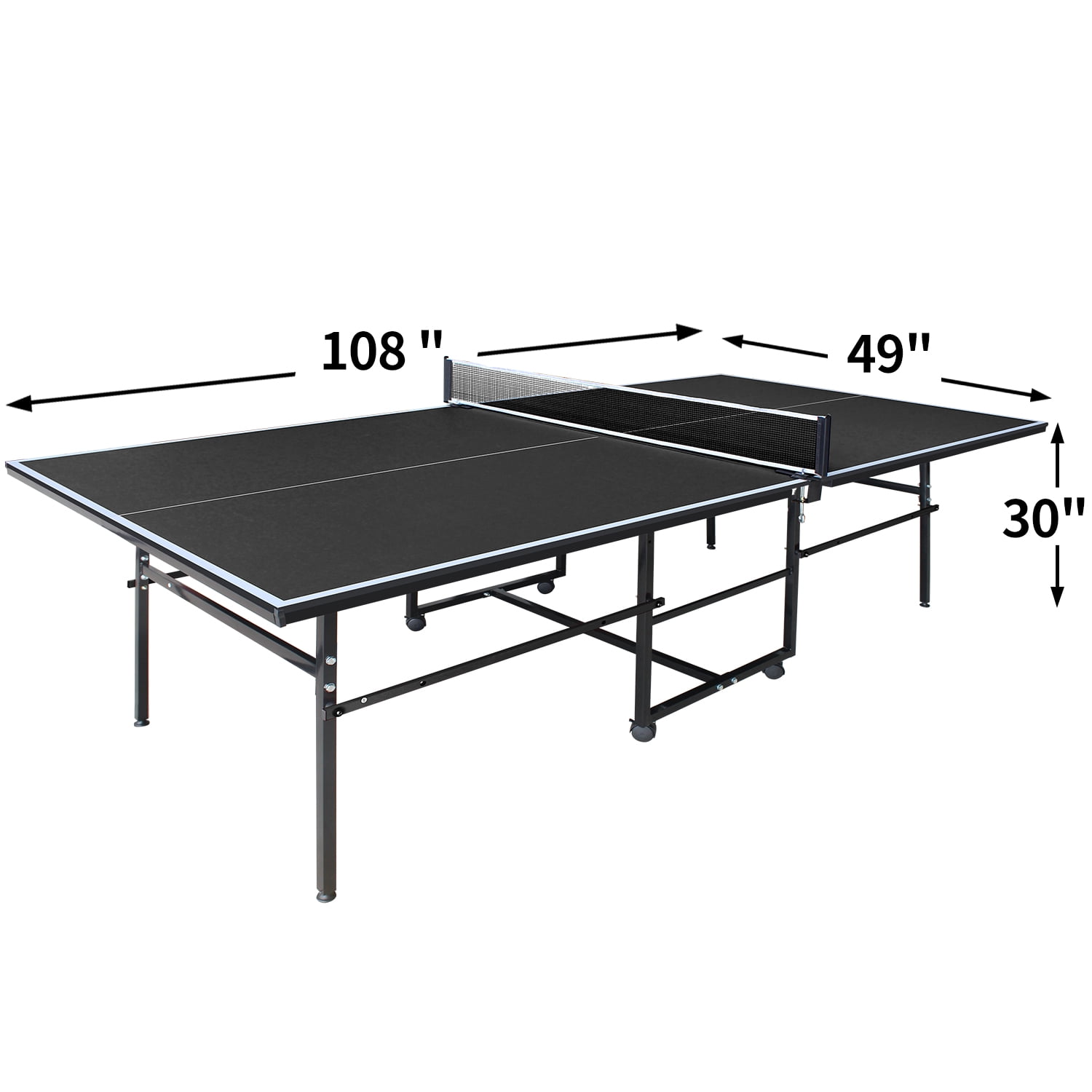 KL KLB Sport 108" *49" Mid Size Foldable Ping Pong Tables, Family Table Tennis Table with Wheels, Net, Paddles & Balls for Home Use, Black