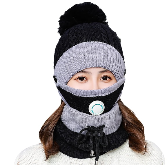 Clearance! Hassda Thickend Womens Winter Face Scarf Cover Hat 3Pcs Knitted Set Scarf Outdoor Accessory Clearance Sale