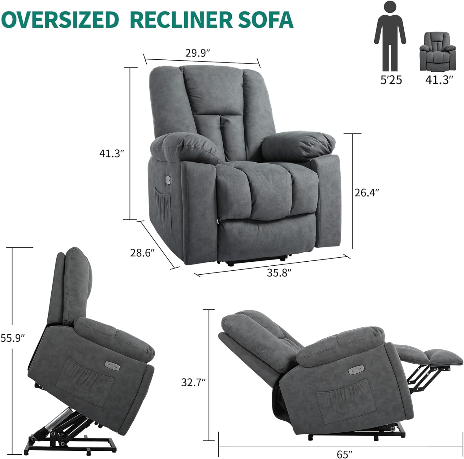 Xmifer Recliner Chair, Lift Chairs Recliners for Elderly Adults Massage  Sofa Chair Ergonomic Lounge with Heated Massage, Footrest Extension, USB