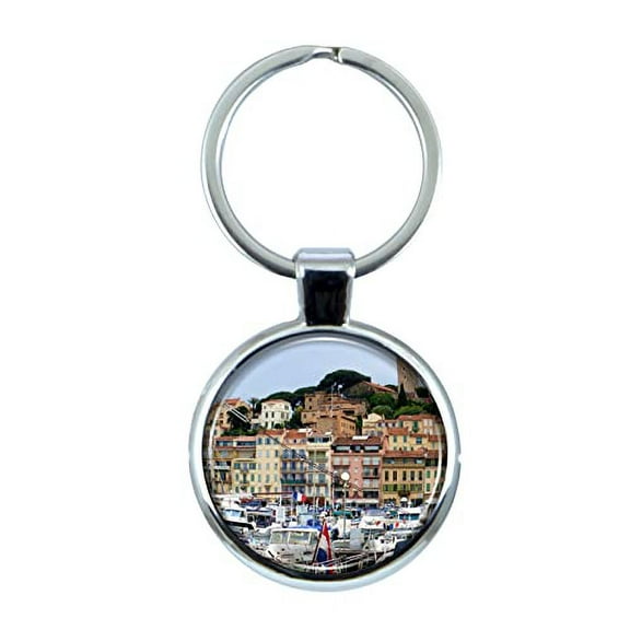 Cannes France Keychain with Epoxy Dome and Metal Keyring