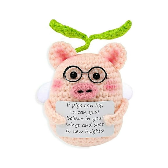 Crochet Pig Plush, 4IN Mini Emotional Support Animal for Positivity, Funny Smiling Pig Doll for Desk Decor, Cute Encouragement Gift for Friends