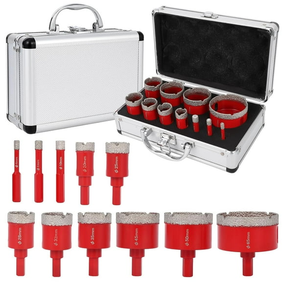 11Pcs Diamond Hole Saw Kit (6-65mm) for Tile & Concrete - Brazed Drill Bits for Angle Grinder, Drill Machine - Porcelain Tile Hole Saw Set