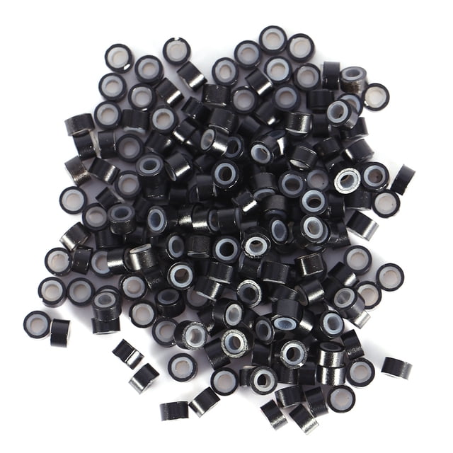 200 piezas/bolsa de microplumas de silicona para extensiones de cabello (200 piezas negras)