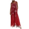 thumbnail image 6 of Women's Christmas Print Solid Wide-Leg Strapless Tank Jumpsuit with Pockets, Red, Size S, 6 of 6