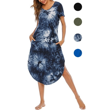 

Gyratedream Women s Cotton V Neck Short Sleeve Nightshirt w Pocket Loose Nightgown Pjs Dress Sleepwear