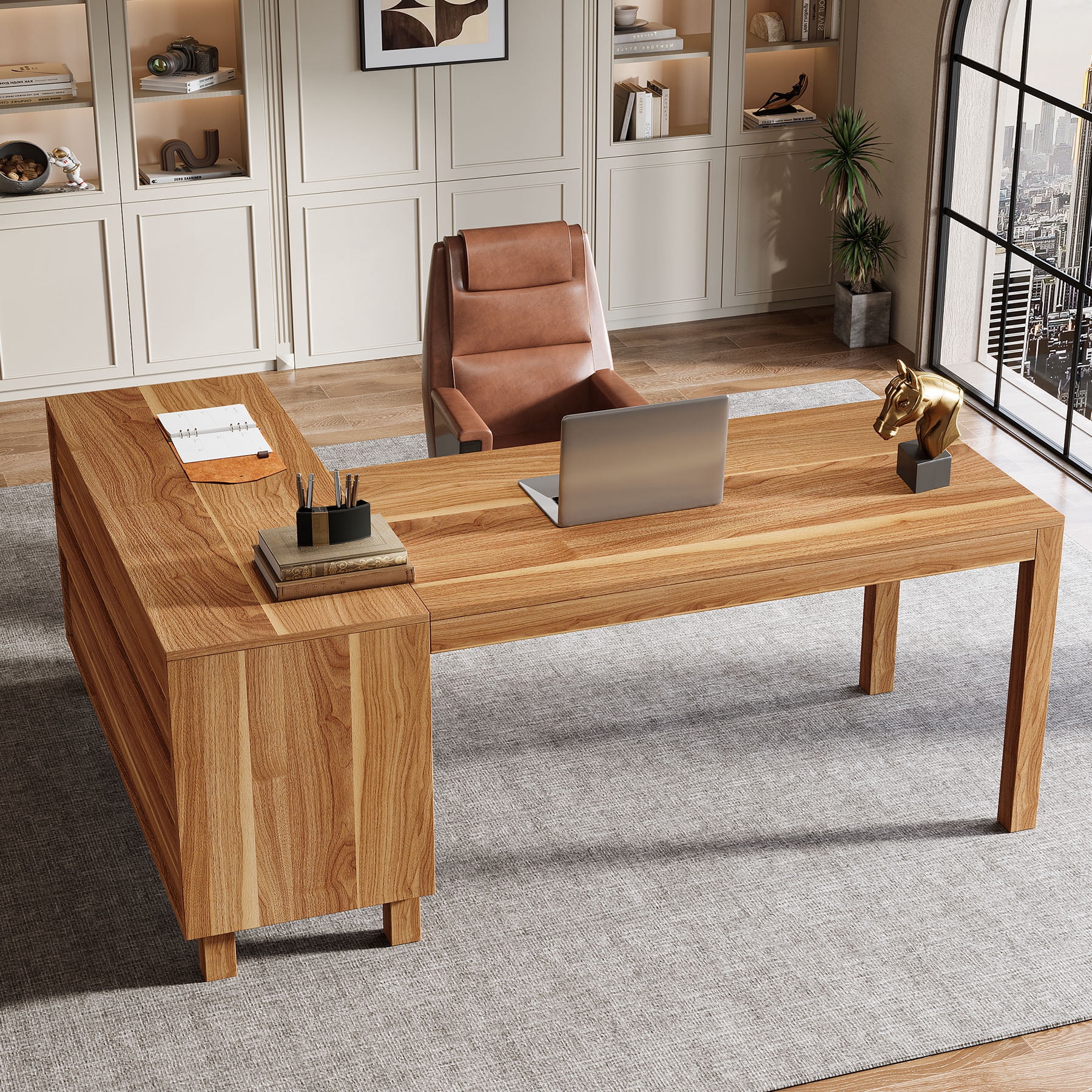 Tribesigns L Shaped Desk with Storage Cabinet, 59-Inch Corner Computer Desk, Home Office Desk with Storage Shelves, Corner Desk for Gaming, Writing, Working, Study, Easy to Assemble (Brown)