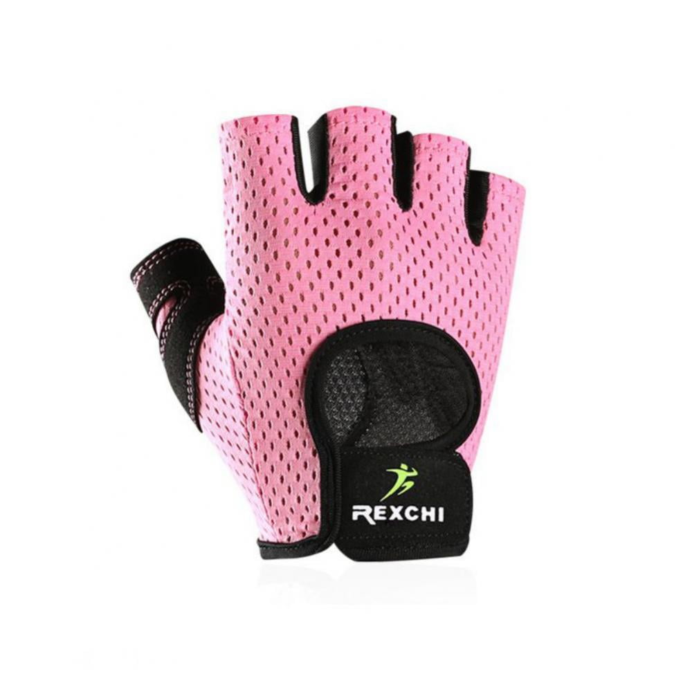 PINK COTTON MESH GEL PADDED LEATHER GYM GLOVES FITNESS CYCLING WEIGHT LIFTING 