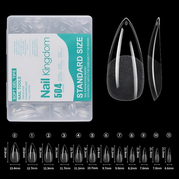 RAGUPEL Almond Gel Nail Tips, 504Pcs Pre Etched Clear Fake Nails Tips Medium Almond Shape - 12 Sizes Full Cover Soft Acrylic Press on Nail Extensions No C Curve Gift for Diy at Home