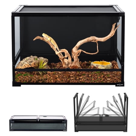 REPTI ZOO New Designed Collapsible Reptile Terrarium 67 Gallon  Full Tempered Glass Reptile Tank 36  x 18 x 24