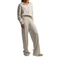 thumbnail image 2 of Conjuntos de Dos Piezas para Mujer, Sudadera de Larga con Cuello en V y Pantalones Anchos, Conjuntos de Chándal para Estar en Casa Crema L, 2 of 9