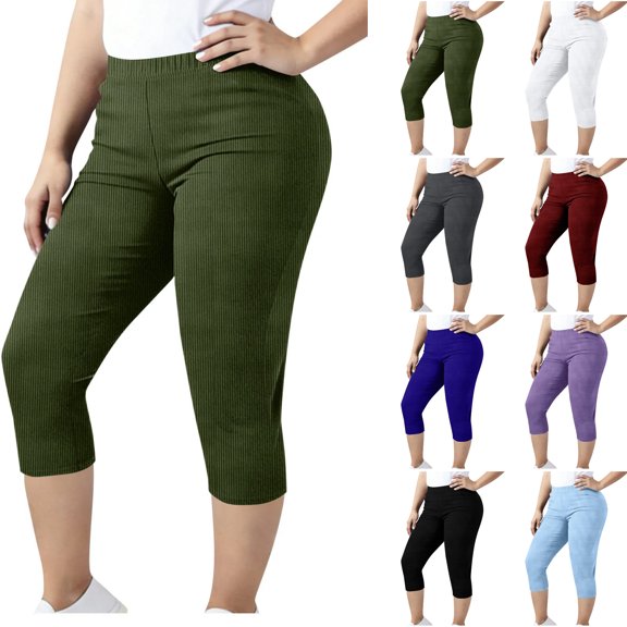 Women's Elastic Waist Solid Color Polyester Blend Cropped Capri Pants Comfortable and Breathable for Daily Wear